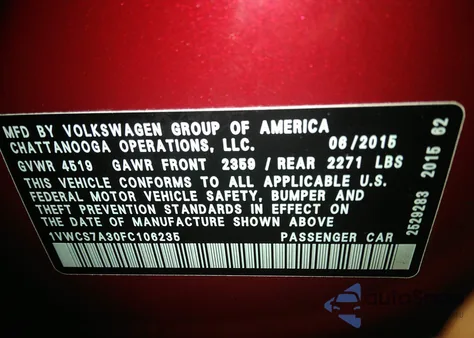 2015 Volkswagen Passat 1.8T Sel Premium z USA, uszkodzony, nr VIN 1VWCS7A30FC106235